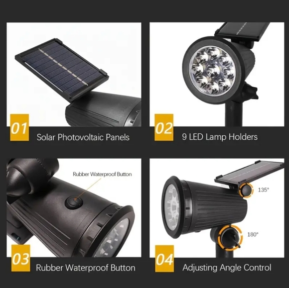 Solar Lights 9 LED Solar Landscape Lights Outdoor IP44 Waterproof 4PK - Picture 3 of 8
